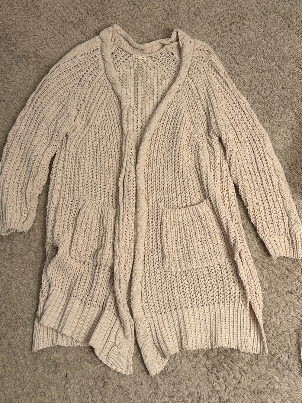JODIFL Cream Open-Front Chunky Cable Knit Cardigan, oversized